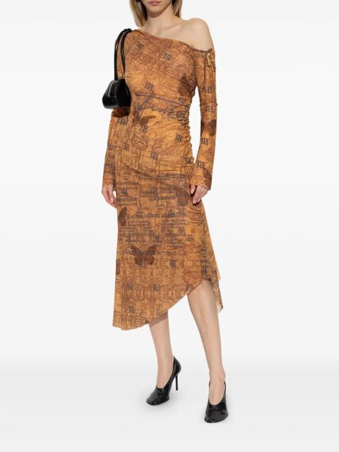 MISBHV abstract-pattern print midi dress - BROWN