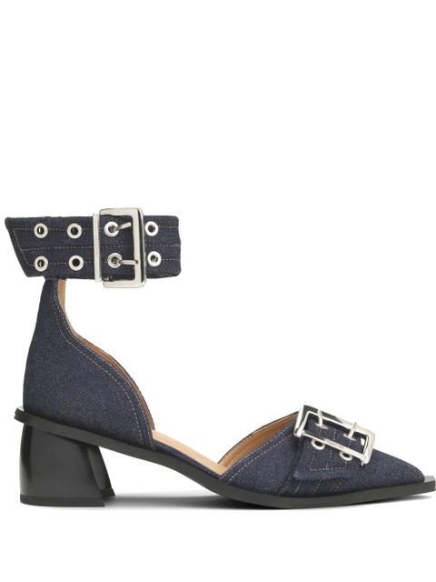 GANNI buckle-detail 50mm denim pumps - Blue