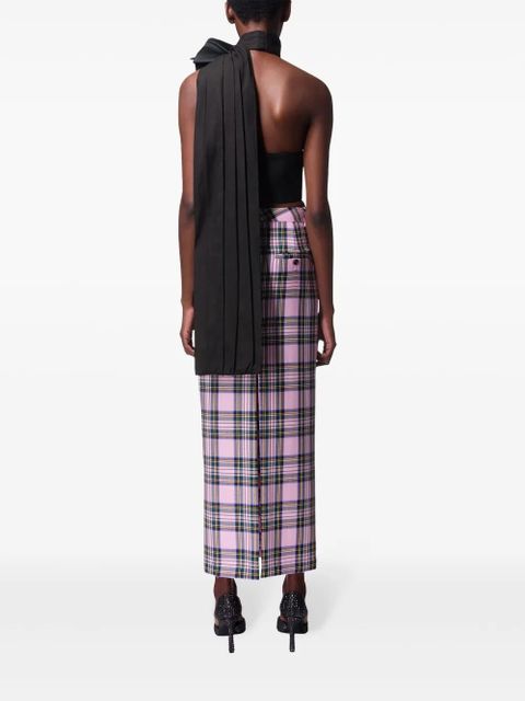 AREA checked wool midi skirt - Pink