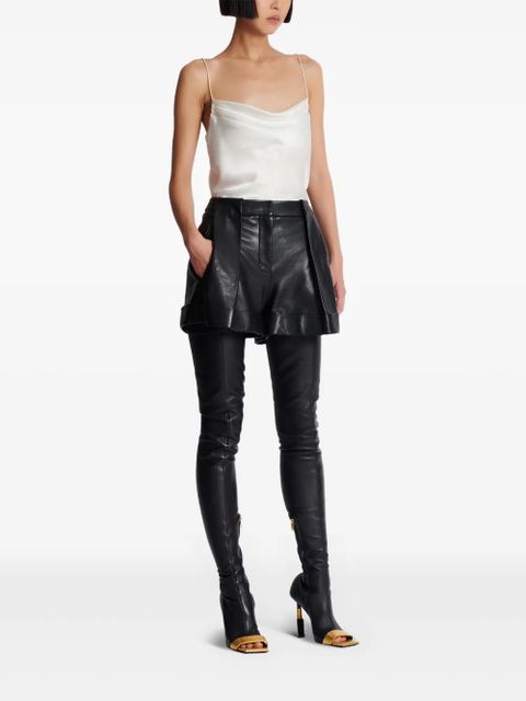 Balmain pleated leather shorts - Black