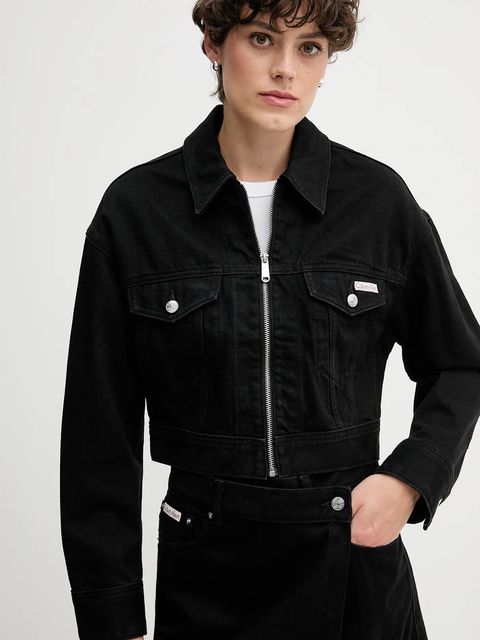 Calvin Klein Jeans kurtka jeansowa kolor czarny przejściowa oversize LV047D779G