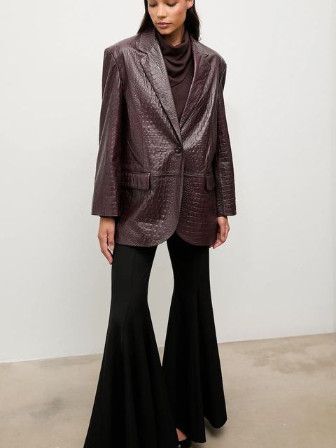 Answear.LAB marynarka skórzana kolor bordowy jednorzędowa gładka