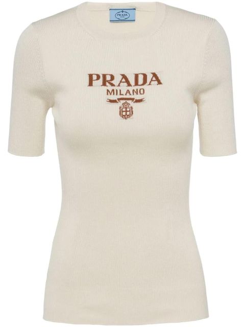 Prada logo-intarsia silk jumper - Neutrals - zdjęcie produktu nr 1