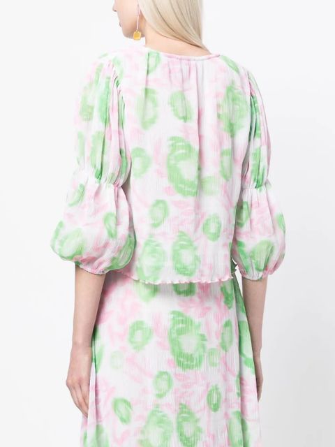 GANNI floral-print pleated georgette blouse - Pink