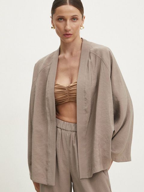 Answear Lab marynarka dwustronna kolor beżowy oversize gładka