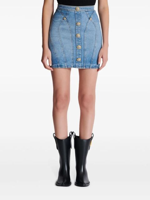 Balmain button-embellishment denim mini skirt - Blue