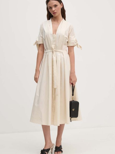 Sandro Ferrone sukienka bawełniana kolor beżowy midi rozkloszowana SFS31XBDSAVONARO - zdjęcie produktu nr 2