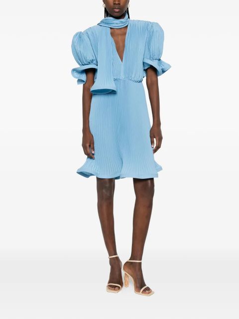 Rowen Rose pleated puffy-sleeve midi dress - Blue - zdjęcie produktu nr 2