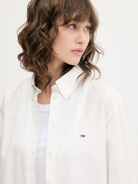 Tommy Jeans koszula bawełniana damska kolor biały relaxed z kołnierzykiem klasycznym DW0DW20290