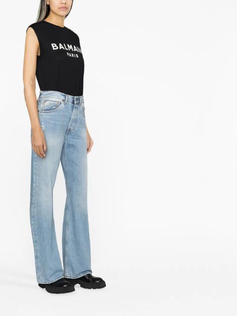 Balmain logo-print button-embellished top - Black