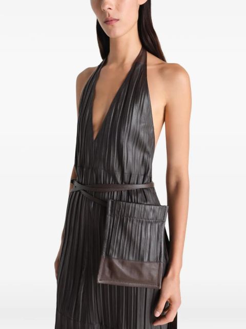 LEMAIRE pleated leather apron dress - Brown
