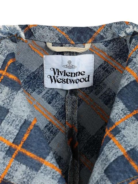 Vivienne Westwood fringed-check cotton jacket - Blue
