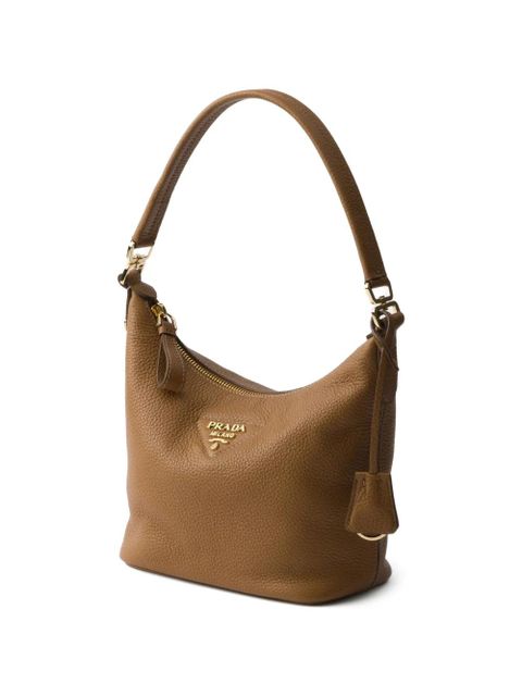 Prada logo-plaque leather shoulder bag - Brown