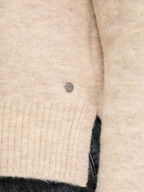 Pepe Jeans sweter z domieszką wełny damski kolor beżowy z półgolfem PL7000032