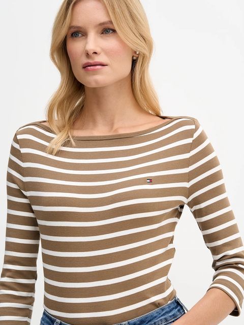 Tommy Hilfiger longsleeve bawełniany kolor brązowy WW0WW40589