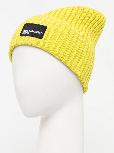 Karl Lagerfeld Jeans czapka z domieszką wełny kolor zielony z grubej dzianiny A3M33115