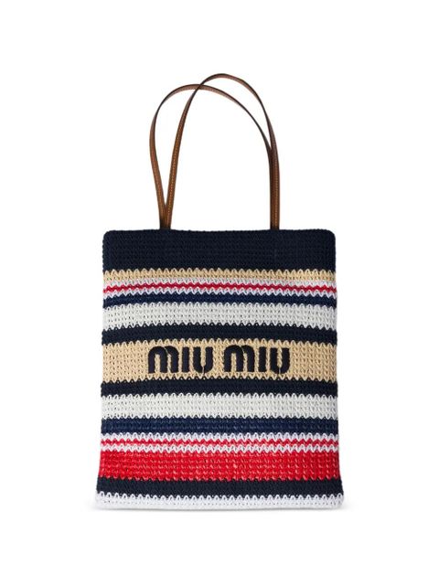 Miu Miu raffia-effect woven tote bag - Blue - zdjęcie produktu nr 1