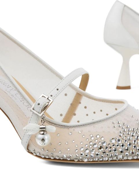 Jimmy Choo 85mm Aren crystal-embellished mesh pumps - White