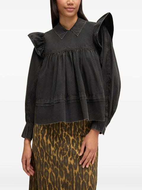 GANNI ruffled collared blouse - Black - zdjęcie produktu nr 2