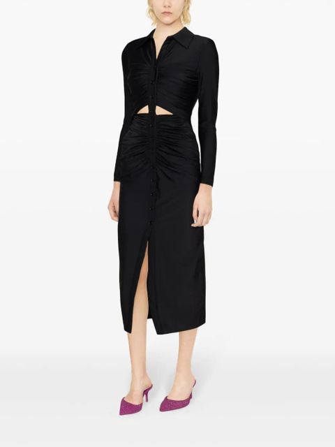 Self-Portrait ruched spread-collar midi dress - Black