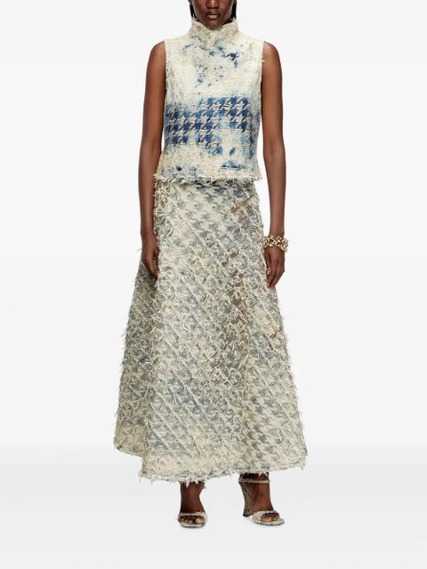 Diesel houndstooth frayed denim skirt - Blue