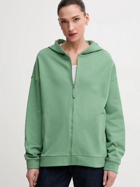 United Colors of Benetton bluza bawełniana damska kolor zielony z kapturem gładka 3UNID500R - zdjęcie produktu nr 1