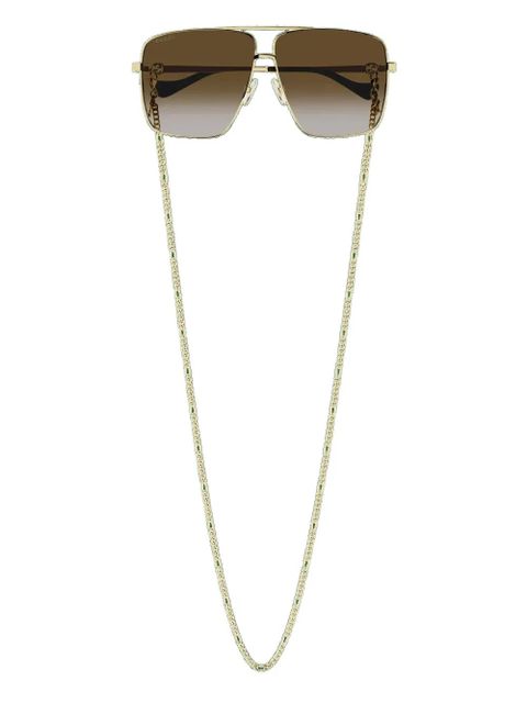 Gucci Eyewear detachable chain full-rim sunglasses - Gold - zdjęcie produktu nr 2