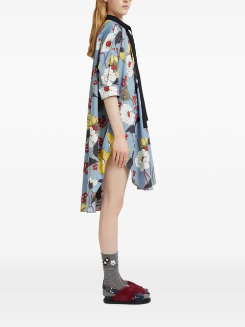 Marni neck-tie floral-print dress - Blue