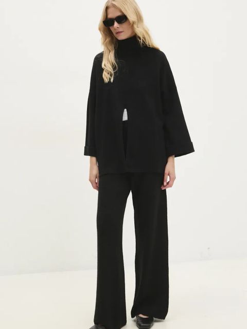 Answear.LAB spodnie z wełną kolor czarny proste high waist