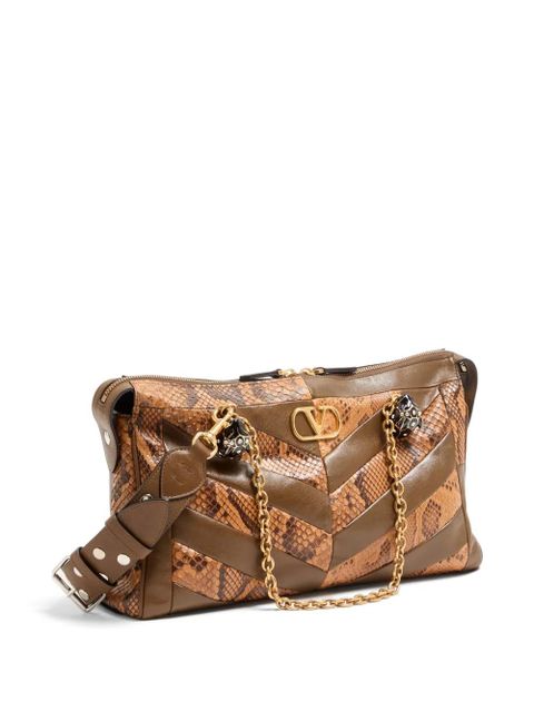Valentino Garavani Panthea medium shoulder bag in python and nappa with chevron motif - Brown