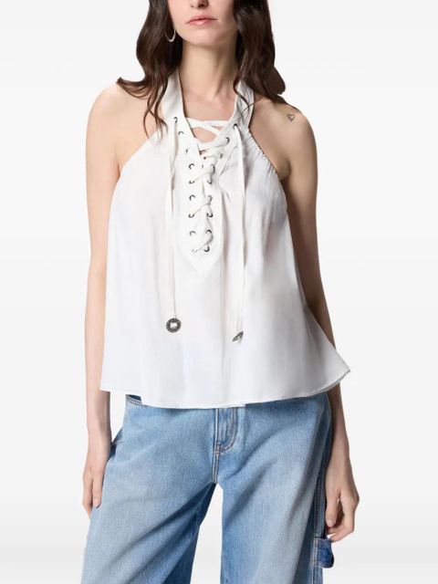 PINKO lace-detail halterneck blouse - White