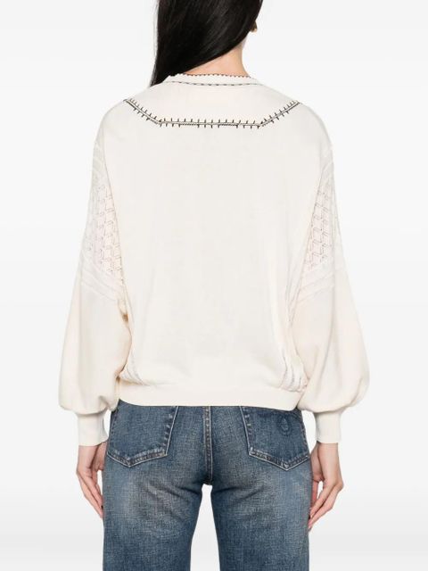 Ba&Sh Bausca embroidered tassel-neck top - Neutrals