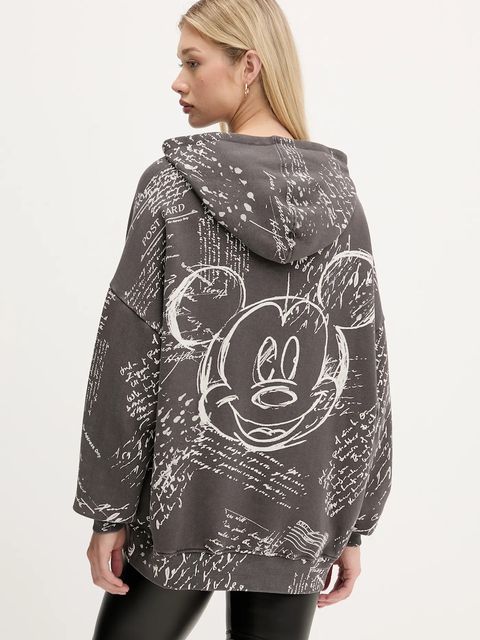 Desigual bluza bawełniana LETTERS MICKEY damska kolor szary z kapturem wzorzysta 25WWSK03