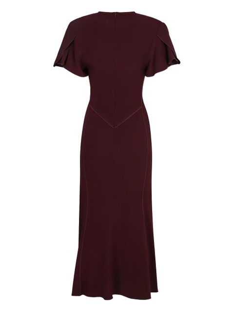 Victoria Beckham V-neck pleated midi dress - Red - zdjęcie produktu nr 2