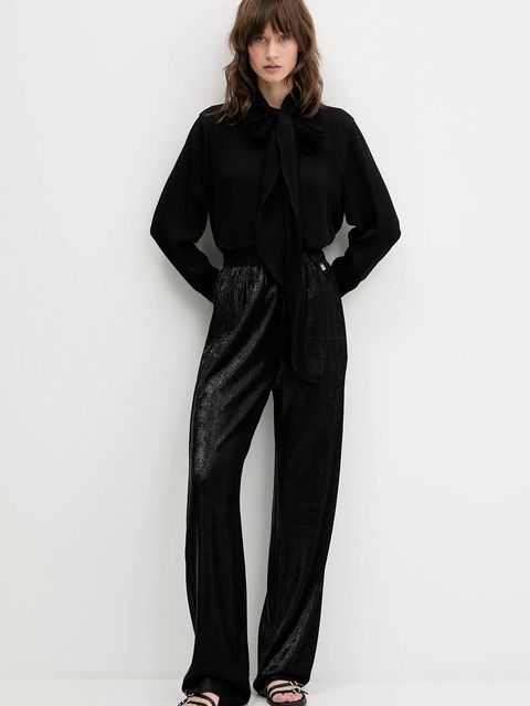 HUGO koszula damska kolor czarny regular z wiązanym dekoltem 50550779