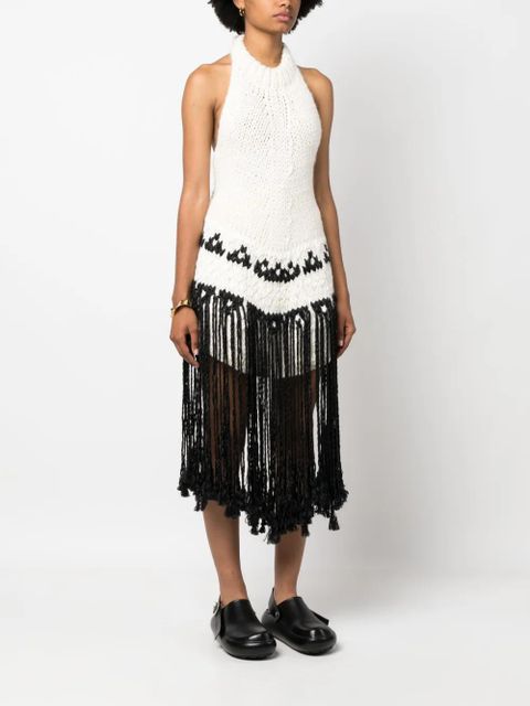 Jil Sander fringed knit halterneck top - Neutrals