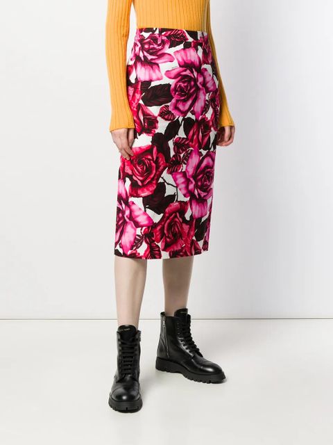 Prada rose print pencil skirt - Pink