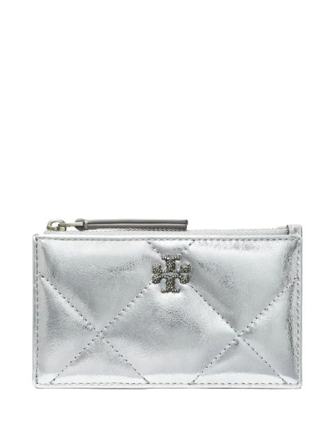 Tory Burch Kira diamond-quilted zip-up card case - Silver