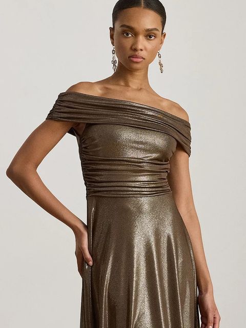 Lauren Ralph Lauren sukienka kolor złoty midi rozkloszowana 253982168