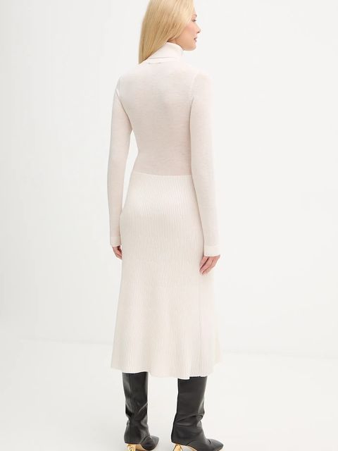 Elisabetta Franchi sukienka z dodatkiem wełny kolor beżowy midi rozkloszowana AM30S57E2