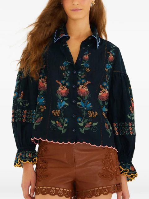 FARM Rio embroidered scalloped-edge shirt - Blue