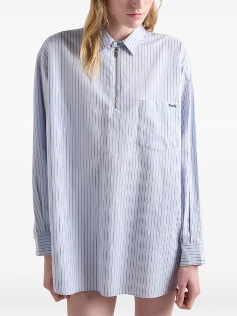 Prada striped cotton shirt with half-zipper - Blue