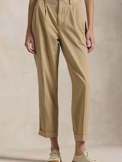 Polo Ralph Lauren spodnie bawełniane kolor beżowy szerokie medium waist 211909520