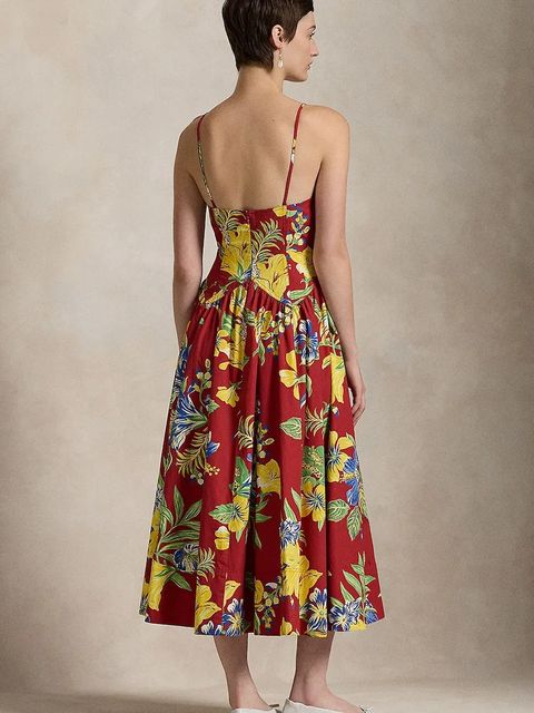 Polo Ralph Lauren sukienka bawełniana kolor czerwony midi rozkloszowana 211959920