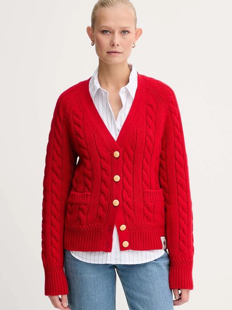 Bally kardigan wełniany damski kolor czerwony ciepły WKN0AM - zdjęcie produktu nr 1