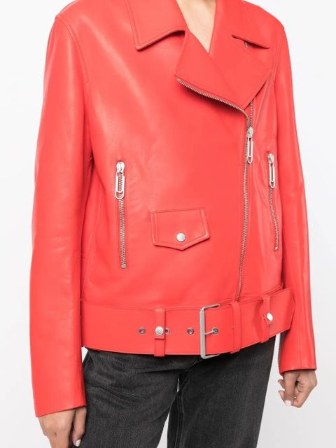 Off-White leather biker jacket - Red