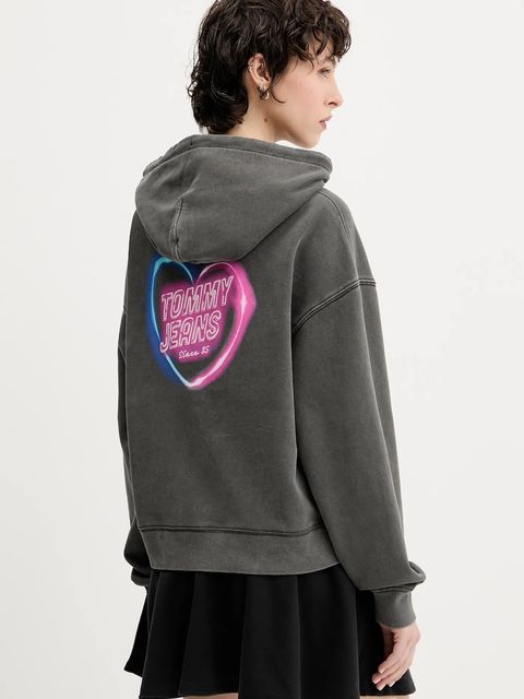 Tommy Jeans bluza bawełniana damska kolor szary z kapturem wzorzysta DW0DW20945 - zdjęcie produktu nr 1