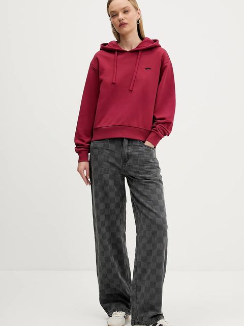 Vans bluza bawełniana damska kolor czerwony z kapturem gładka VN000P5PBRD1 - zdjęcie produktu nr 2