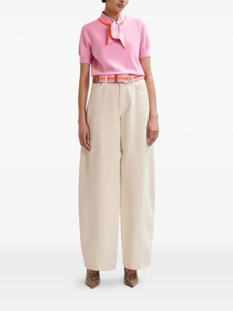 Essentiel Antwerp contrasting collar fine-knit polo top - Pink - zdjęcie produktu nr 2