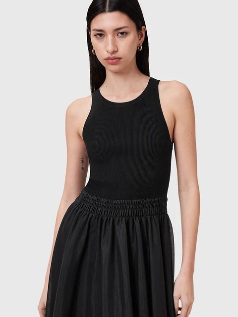 AllSaints sukienka ZENIA kolor czarny midi rozkloszowana W188DC